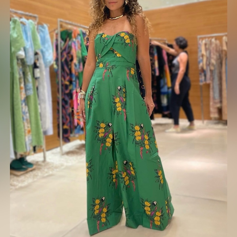 FARM Rio Green Rio Maracanã Strapless Jumpsuit Size XL